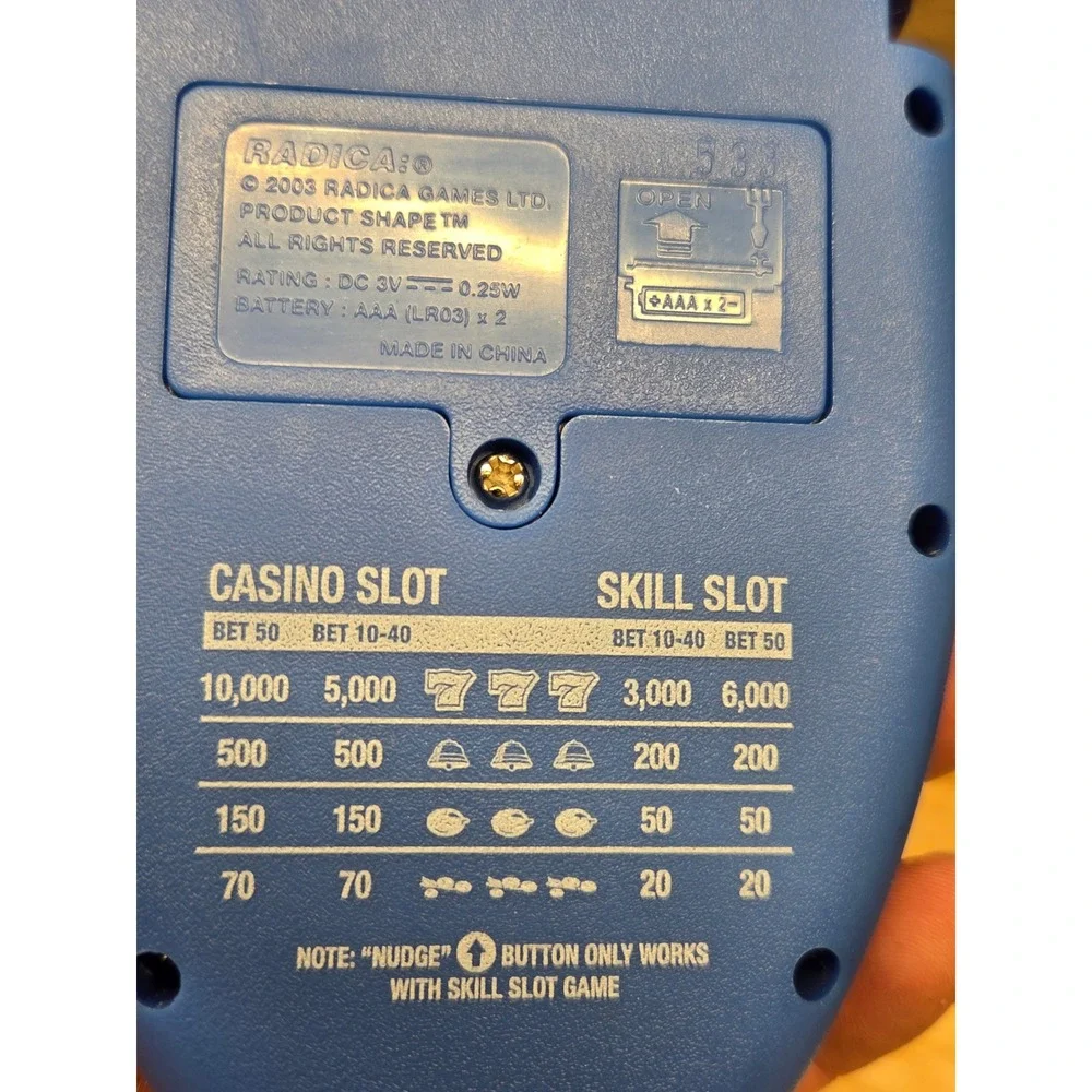 Radica Lighted Slots Handheld Electronic Game Blue 2003 Casino Skill Slot Vtg